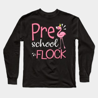 Flamingo Back To School Preschool Flock Long Sleeve T-Shirt